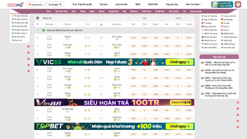 Giao diện xem tỷ số bóng đá hiện đại tại KQBD 247